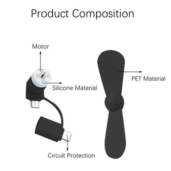 Cerioll 2 mini ventilátory na telefon, 2 v 1 mini ventilátor na telefon, přenosný chladicí rotační