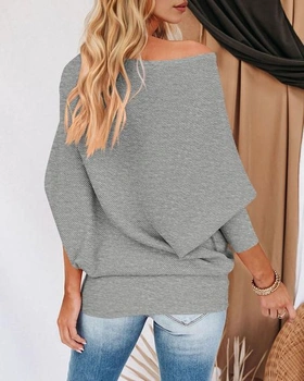 Dámské volné svetry s netopýřím rukávem a odhalenými rameny, nadměrné, elegantní, s dlouhým rukávem