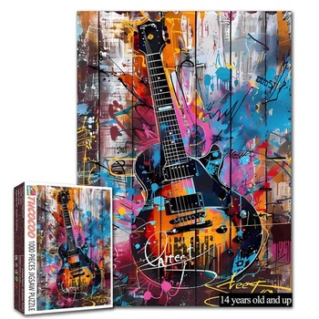 Tucocoo 1000dielne puzzle pre dospelých, Banksyho gitarové puzzle, hudobná rocková elektrická gitara,