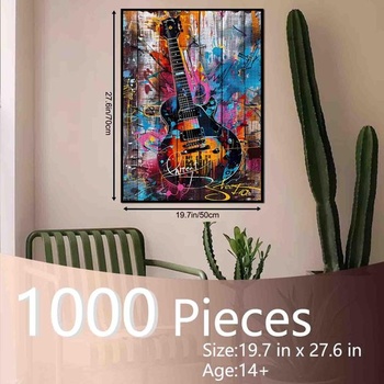 Tucocoo 1000dielne puzzle pre dospelých, Banksyho gitarové puzzle, hudobná rocková elektrická gitara,