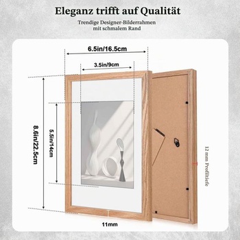 HIMEETIME® 2x rámy na obrazy DIN A5 15x21 cm, vyrobené z masívneho dubu, rám z prírodného dubového