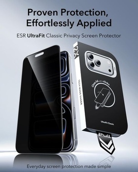 Sada 3 tvrzených skleněných ochranných fólií ESR pro iPhone 17 Pro, sada 3 ks Classic Privacy pro