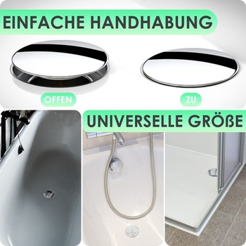 2 univerzálne vaňové zátky, priemer 72 mm, nerezová oceľ, 2 kusy