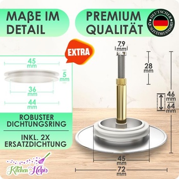 2 univerzálne vaňové zátky, priemer 72 mm, nerezová oceľ, 2 kusy
