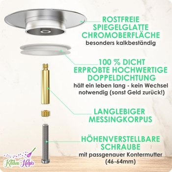 2 univerzálne vaňové zátky, priemer 72 mm, nerezová oceľ, 2 kusy