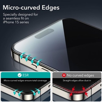 Ochranné tvrzené sklo ESR pro iPhone 15 Pro, 3 kusy, montážní rámeček