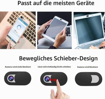 Kryt webkamery ivoler, ultra tenký, 6 kusů, posuvný, černý