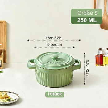 Mini Cocotte s víkem 250ml, Malý kulatý zapékací pekáč, Keramické zapékací misky s uchy na lasagne,