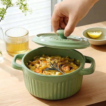 Mini Cocotte s víkem 250ml, Malý kulatý zapékací pekáč, Keramické zapékací misky s uchy na lasagne,