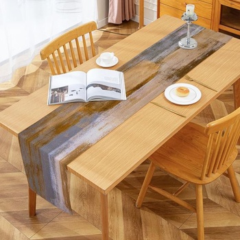 Hnedý behúň na stôl, 40 x 140 cm, moderný umelecký obraz, krátky, umývateľný, stolová dekorácia na