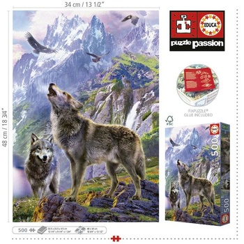 Educa - 500dílné puzzle pro dospělé | Vlci v horách, 500dílné puzzle pro dospělé a děti od 11 let,