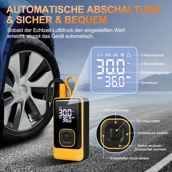 Přenosná elektrická vzduchová pumpa, 150 PSI/10,3 baru, bateriová pumpa na kolo