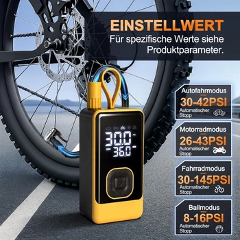 Přenosná elektrická vzduchová pumpa, 150 PSI/10,3 baru, bateriová pumpa na kolo