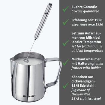 2dielna sada Westmark: kanvica na mlieko + napeňovač mlieka – ideálna pre napeňovanie mlieka a vegánske