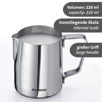 2dielna sada Westmark: kanvica na mlieko + napeňovač mlieka – ideálna pre napeňovanie mlieka a vegánske