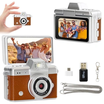 Retro mini digitálny fotoaparát, 1,3-palcový mini fotoaparát na kľúčenku s bleskom, fotoaparát s