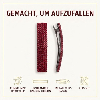 Sponky do vlasů s červenými kamínky, korejský styl, lesklé luxusní sponky do vlasů, obdélníkové