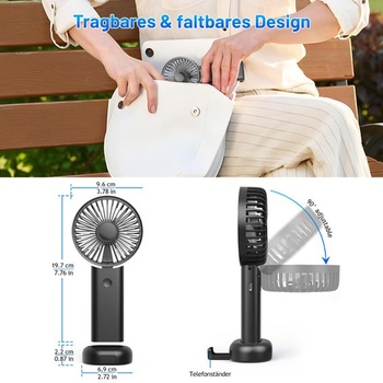 Ručný ventilátor, Prenosný USB dobíjací ručný ventilátor, Mini ventilátor 3000 mAh, 3 rýchlosti, 3