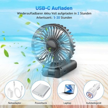Ručný ventilátor, Prenosný USB dobíjací ručný ventilátor, Mini ventilátor 3000 mAh, 3 rýchlosti, 3