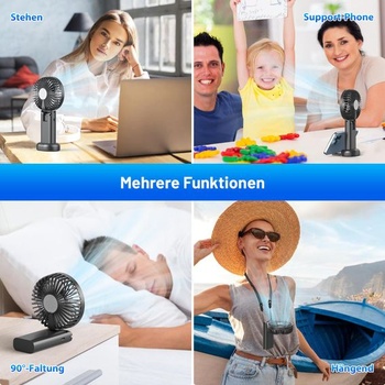 Ručný ventilátor, Prenosný USB dobíjací ručný ventilátor, Mini ventilátor 3000 mAh, 3 rýchlosti, 3