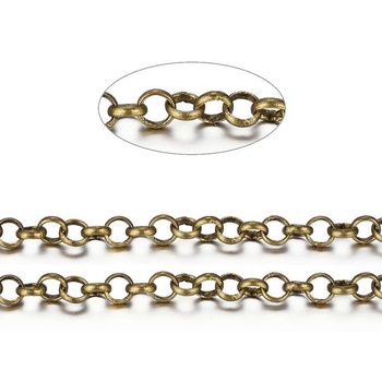 Beadthoven 4m okrúhle retiazky Belcher s priemerom 4 mm mosadzné krížové rolo retiazky náhrdelník s
