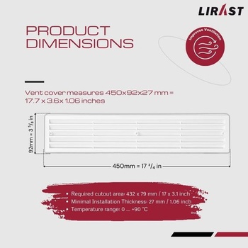 Větrací mřížka na dveře 450x92mm - Bílá větrací mřížka na dveře - Oboustranná dveřní mřížka se