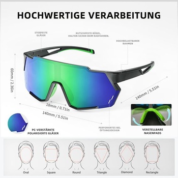 Športové slnečné okuliare, polarizované cyklistické okuliare, ultraľahké, nastaviteľné nosné opierky,