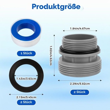 Súprava 2 adaptérov na bazénovú hadicu, bazénový adaptér 4560 s tesnením pre hadicu 40 mm na 1 1/2