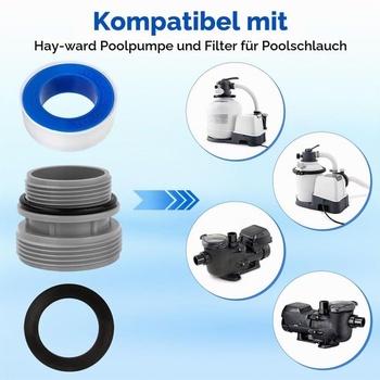 Súprava 2 adaptérov na bazénovú hadicu, bazénový adaptér 4560 s tesnením pre hadicu 40 mm na 1 1/2