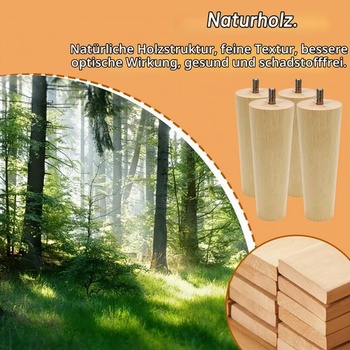 Drevené nábytkové nohy, 12 cm (sada 4 ks), zúžené drevené stolové nohy, masívne drevené nábytkové nohy