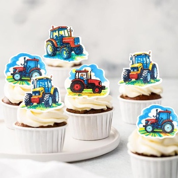 ENLÁCIA 56 kusov jedlých dekorácií na torty s traktorom, ozdoby na muffiny, farmárska narodeninová