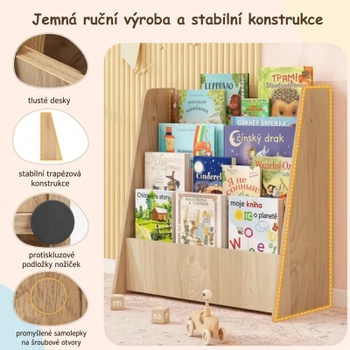 Detský drevený regál so 4 priehradkami, 57,5 ​​x 26,5 x 59 cm, prírodný
