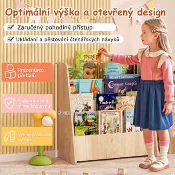 Detský drevený regál so 4 priehradkami, 57,5 ​​x 26,5 x 59 cm, prírodný