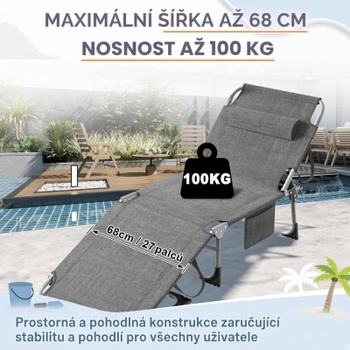 Skladacie záhradné lehátko s tienidlom HW06320FL, 194 x 68 x 30 cm, sivé