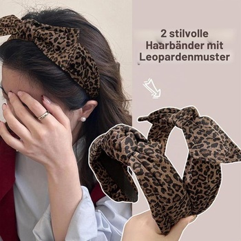 2 kusy 6cm širokých čeleniek s leopardím potlačou pre ženy, elastická čelenka s uzlom, protišmyková