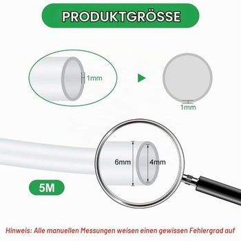 Priehľadná PVC hadica, flexibilná palivová hadica, dĺžka 5 m, vnútorný priemer 4 mm x vonkajší priemer 6