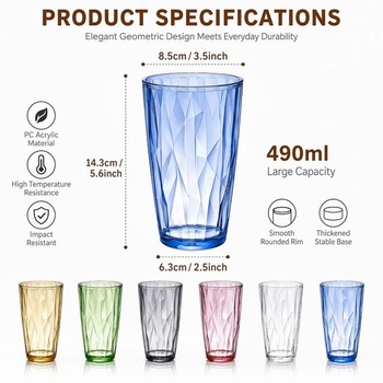 Plastové sklenice na vodu – sada barevných sklenic na pití o objemu 310 ml, 6 kusů nerozbitných