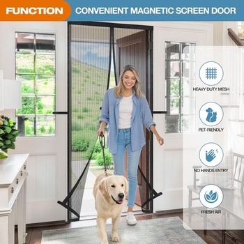 Magnetická síť proti hmyzu na dveře 90x240 cm, větruodolná magnetická clona 3. generace pro