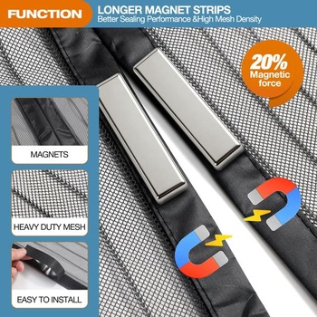Magnetická síť proti hmyzu na dveře 90x240 cm, větruodolná magnetická clona 3. generace pro