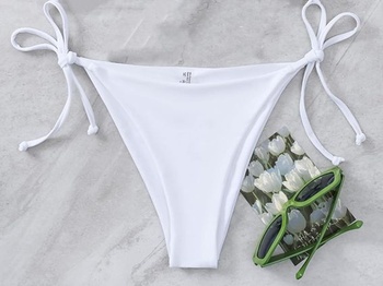 Dámske bikiny Aretas, sexy tangá, brazílske, plavky, spodný diel s bočnými ramienkami, biele, veľkosť S