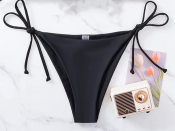 Dámske bikiny Aretas, sexy tangá, brazílske, plavky, spodný diel plaviek s bočnými ramienkami, čierne,
