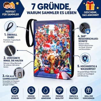 Album na futbalové karty na 400 kariet, zberateľský album na futbalové karty so zipsom a 50