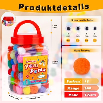 300 brmbolčekov, farebné brmbolce 25 mm na tvorenie, malé brmbolce, viac farieb – 1 veľkosť (2,5 cm)