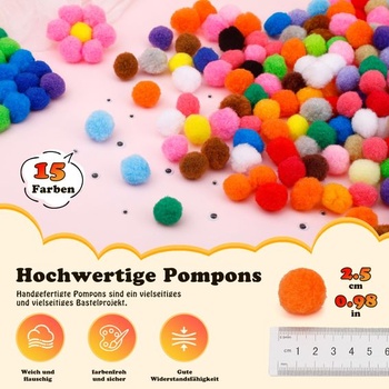 300 brmbolčekov, farebné brmbolce 25 mm na tvorenie, malé brmbolce, viac farieb – 1 veľkosť (2,5 cm)
