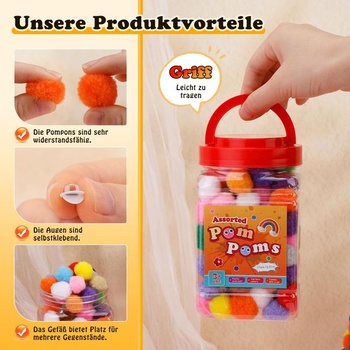 300 brmbolčekov, farebné brmbolce 25 mm na tvorenie, malé brmbolce, viac farieb – 1 veľkosť (2,5 cm)
