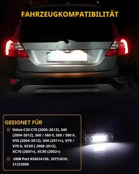 LED osvětlení SPZ pro Volvo C30 C70 S40 S60 S80 V50 V60 V70 XC60 XC70 XC90, [Odolné a efektivní]