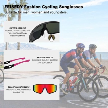 FEISEDY Športové slnečné okuliare Zrkadlové Pánske/Dámske cyklistické okuliare B9157 Fuchsiové