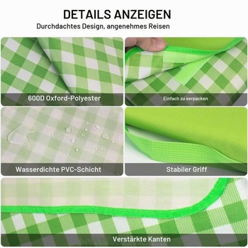 Pikniková deka reakoo 200x300 cm, XXL nepromokavá plážová deka, velká pikniková deka s rukojetí,