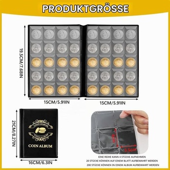 Album na mince Vicloon s 200 vreckami, univerzálny prémiový album na mince v hodnote 2 eur 3,5 * 4