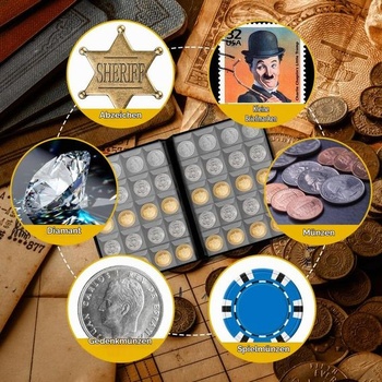 Album na mince Vicloon s 200 vreckami, univerzálny prémiový album na mince v hodnote 2 eur 3,5 * 4